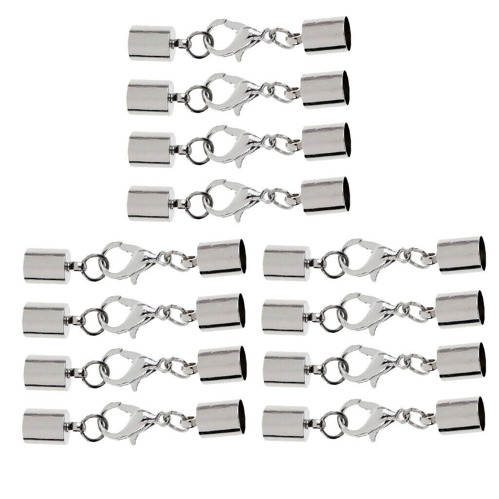 12 Pcs Stainless Sliver End Caps with Lobster Clasps Jump Rings Connectors