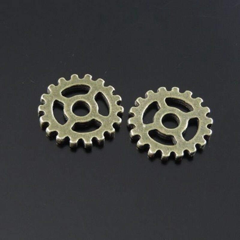 30PCS Retro Bronze Gear Bracelet Charm Alloy Cog Pendant Steampunk Jewelry 15mm