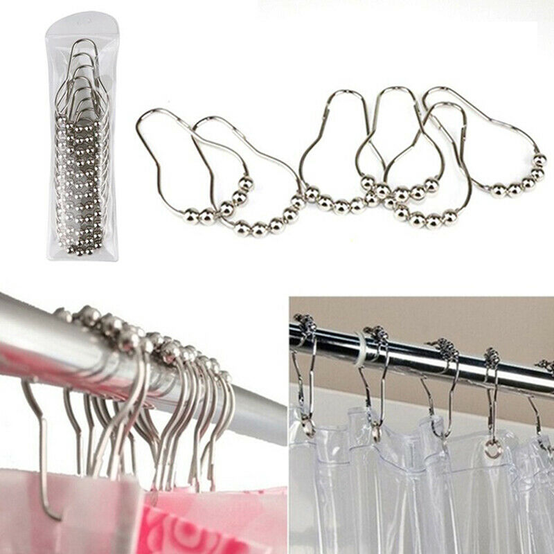 12Pcs/Set Stainless Steel Roller Ball Bath Shower Curtain Rings Hanging H.l8