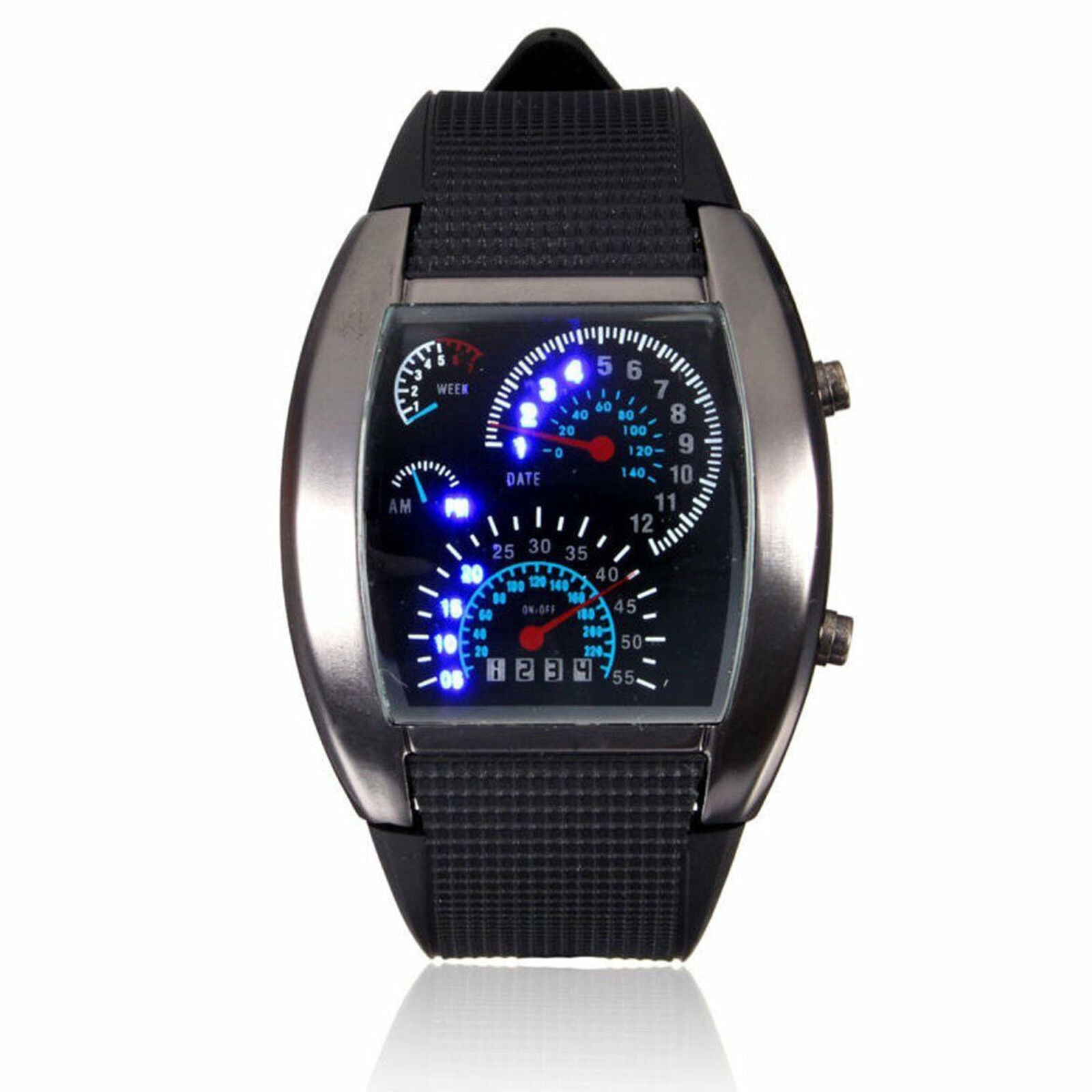 Fashion Men's Black Stainless Steel Luxury Sport Analog Quartz LED Wrist Watch