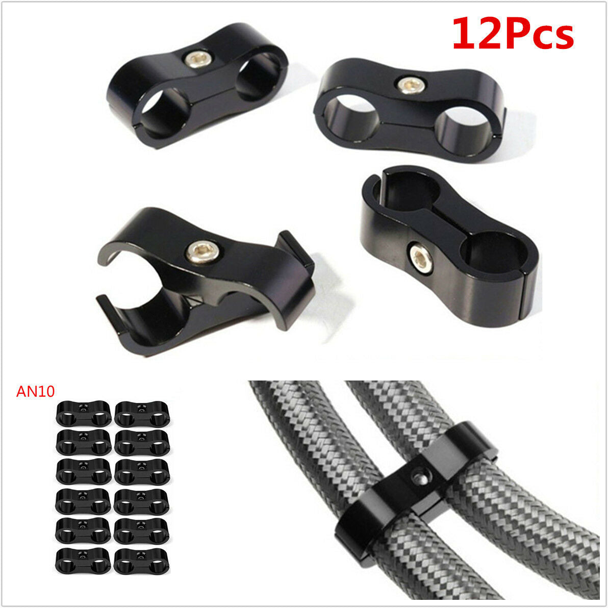 12x AN10 19mm Hose Separator Clamp Hose Fitting Connector for Oil/Fuel Hose Line