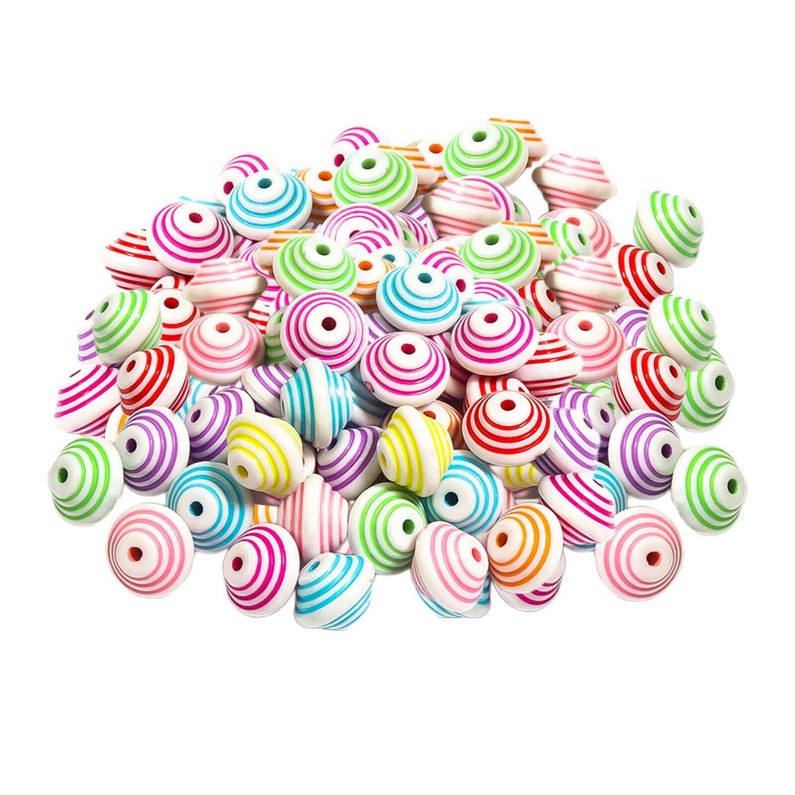 300x Colorful Beads 12mm Round Stripe Spacer Beads DIY Earring Craft Making