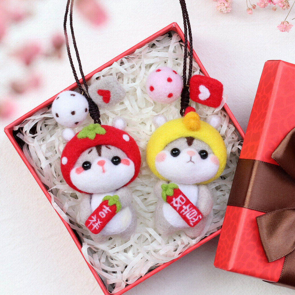 2 Pack Needle Felting Kits Roving Costume Bag Car Pendant Decor Yellow Red