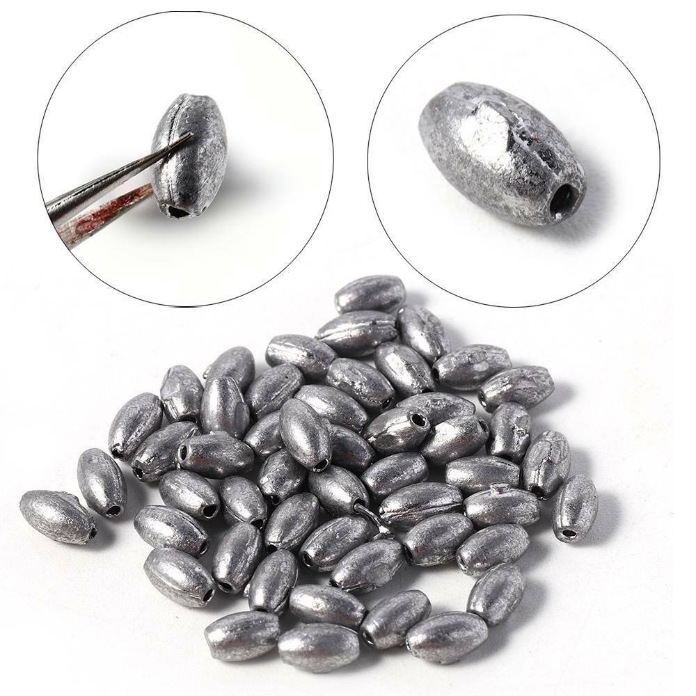 50PCS/set Pure Lead Olive Shape Sinker Outdoors Drain Fishing Making Supplies