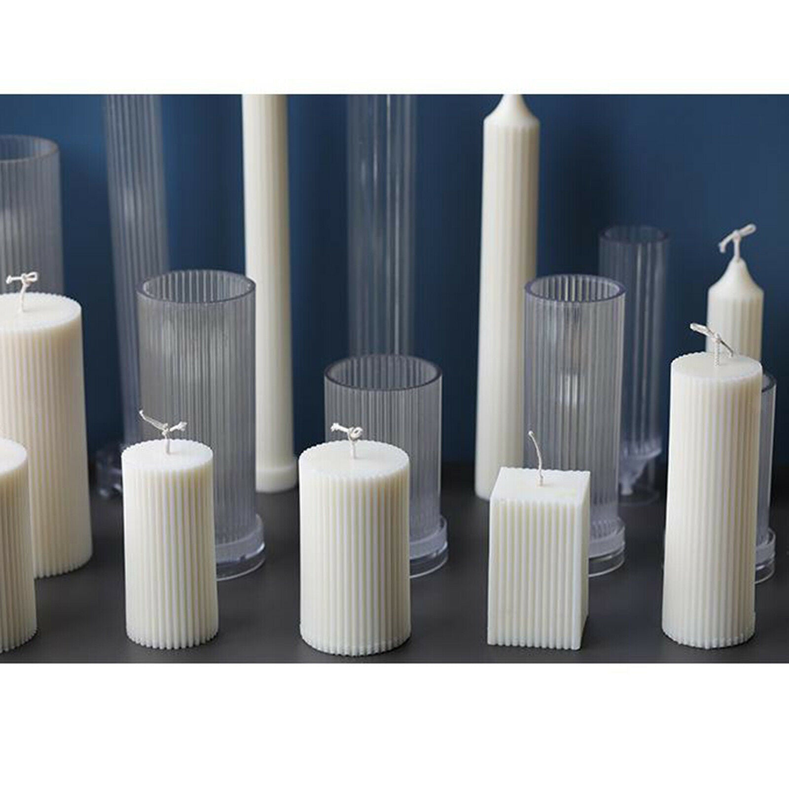 2x Clear Candle Molds Large Round Cylinder Rib Aroma Wax Candle Making DIY