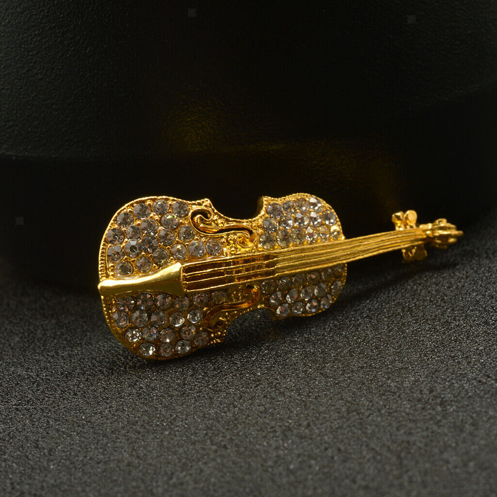 2x Women Jewelry Antqiue Violin Crystal Autumn Clothing Accessories Brooch Pin
