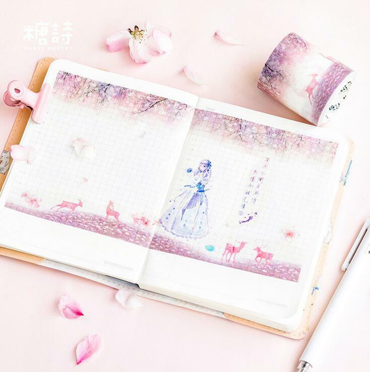 1X Pink series forest Washi Paper Tape Diary decorative masking tape 5cm