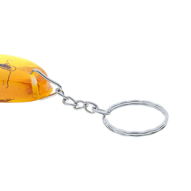 Artificial Amber Keychain Flat-Bottomed Water Drop Insect Specimen Key Pend DF