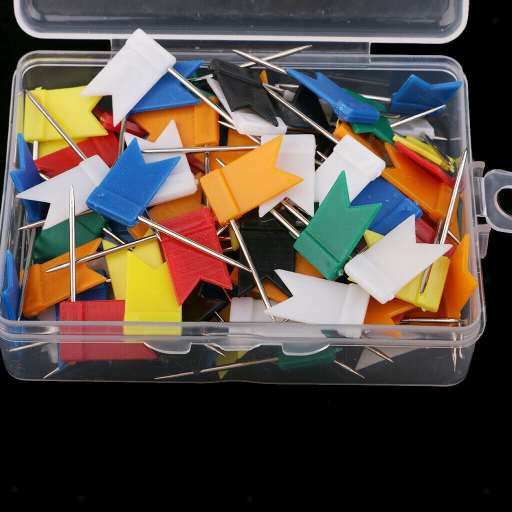 100 Pieces Map Flag Push Pins Tacks Thumbtack for World Map Office Supplies