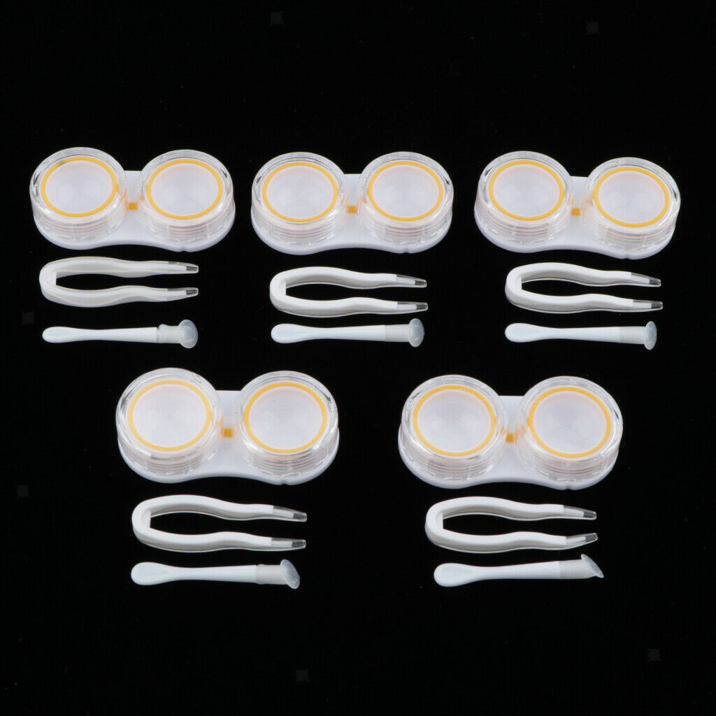 5Pcs Portable Contact Lens Soaking Case Container Holder Storage Box Yellow