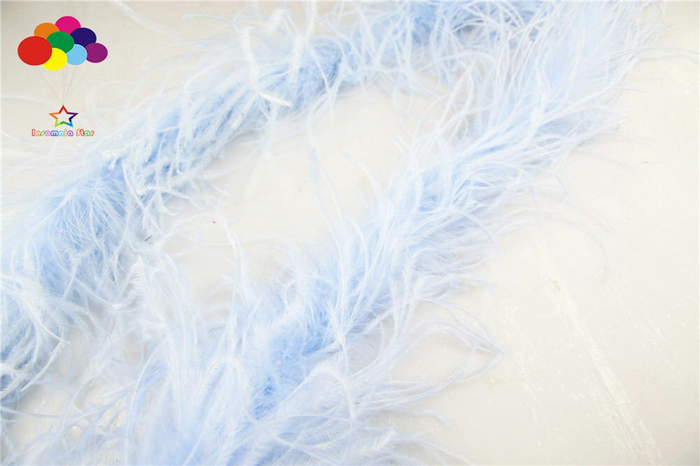 Ostrich feather strip Trim boa Dyed light blue 2M carnival Diy costume headress
