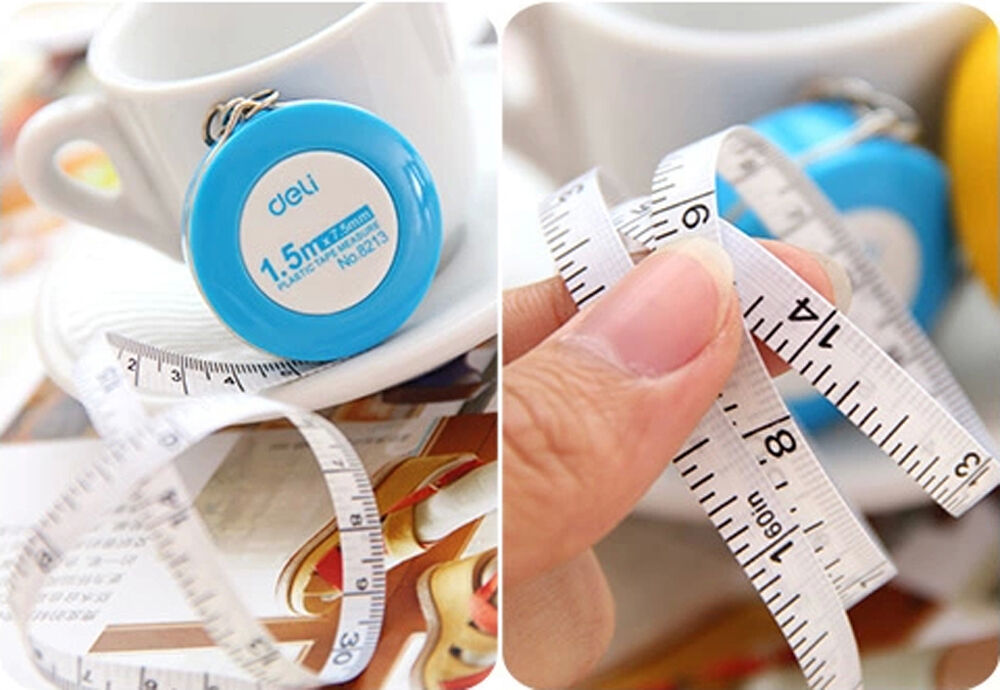12pcs Deli Stationery Key Chain Measure 1.5mx7.5mm Plastic Tape Measure No.8213