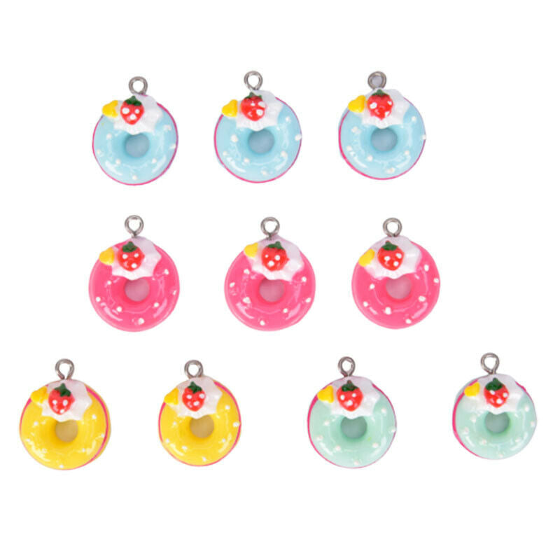 10Pcs/Set Mini Food Doughnut Pendants DIY Decoration Charms Jewelry Findings  DD