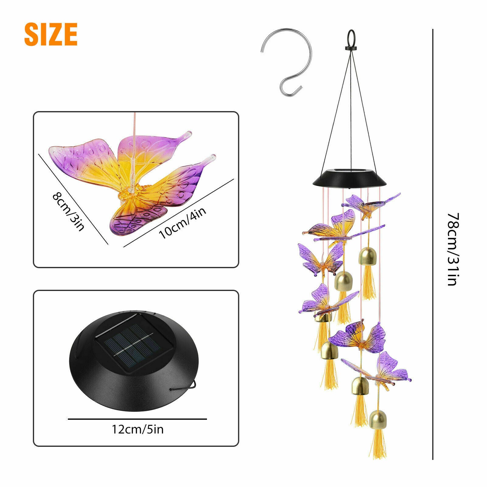 Solar Power LED Butterfly Wind Chime Lamp Color Changing Home Yard Garden Decor