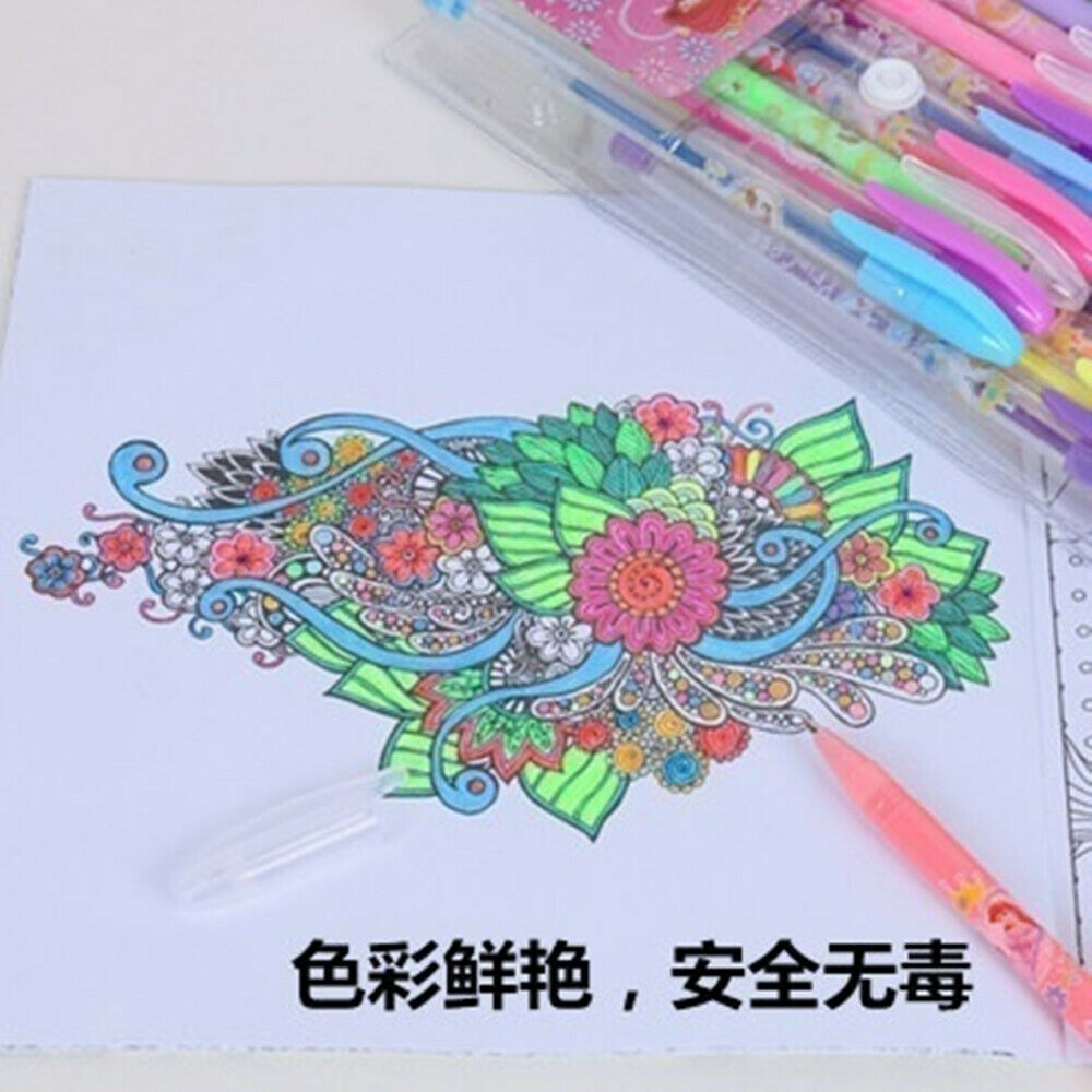48 Colors Glitter Gel Pen Refills Markers Doodle Graffiti Pens Kids Gifts