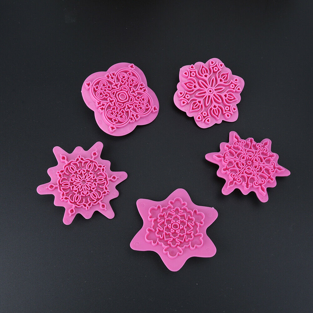5pcs Snowflake Pattern Cutter Mold Sugarcraft Fondant Cake Decorating Tools @