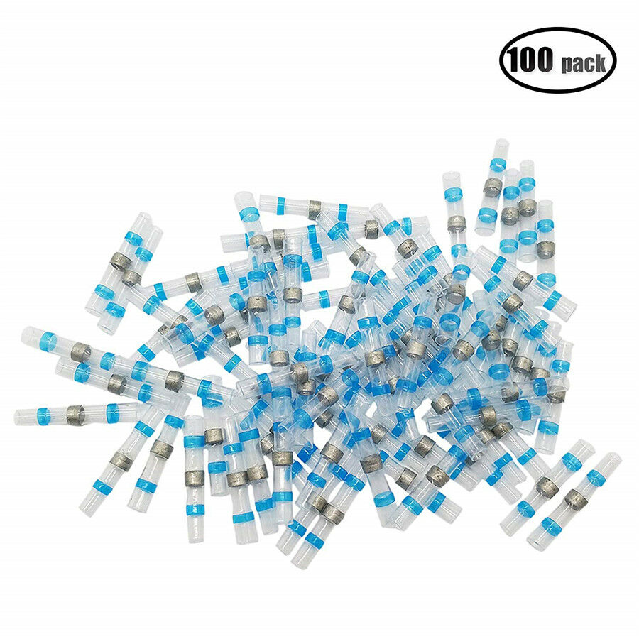 BLUE 100PC Waterproof Solder Sleeve Heat Shrink Tube Terminal Connector 16-14AWG