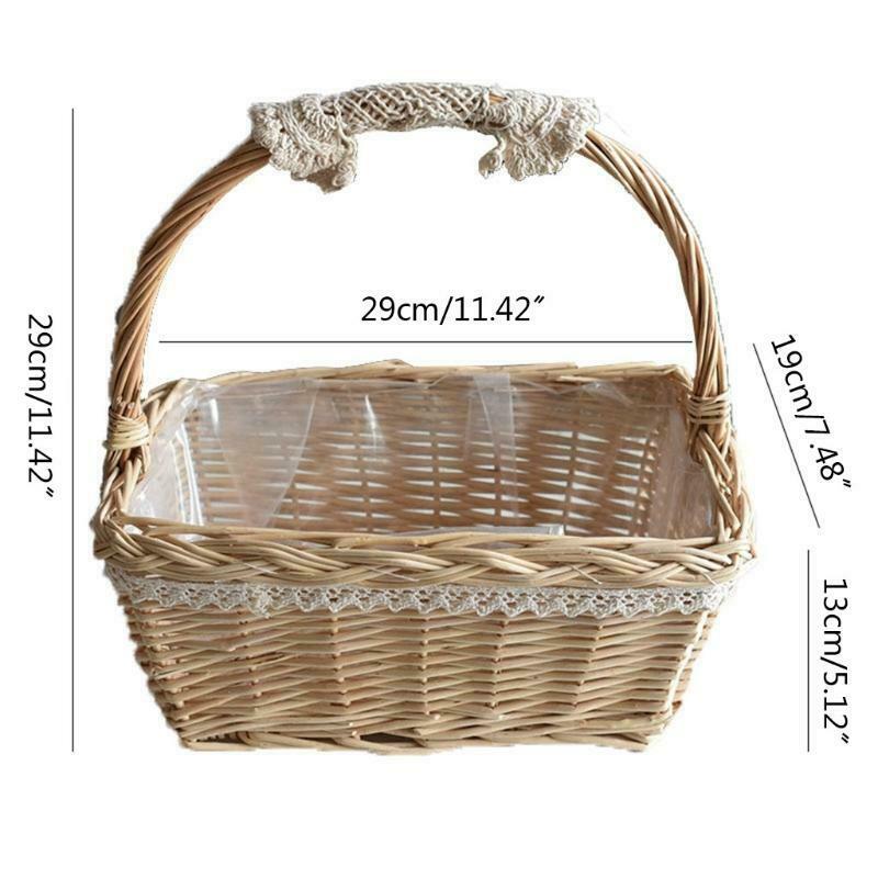 Rattan Outdoor Rectangular Picnic Basket Country Style Hand Woven Hamper Liners