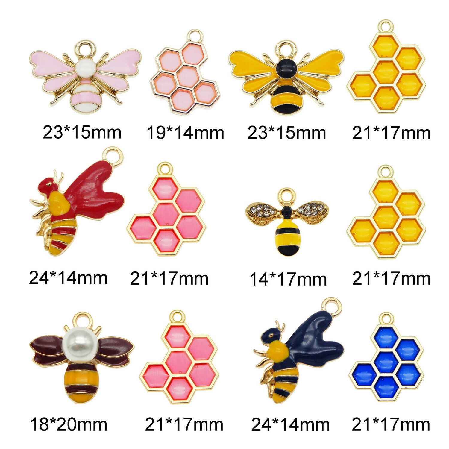 12 PCS Assorted Honeycomb Enamel Charm Bee Pendant for Bracelet Necklace Craft