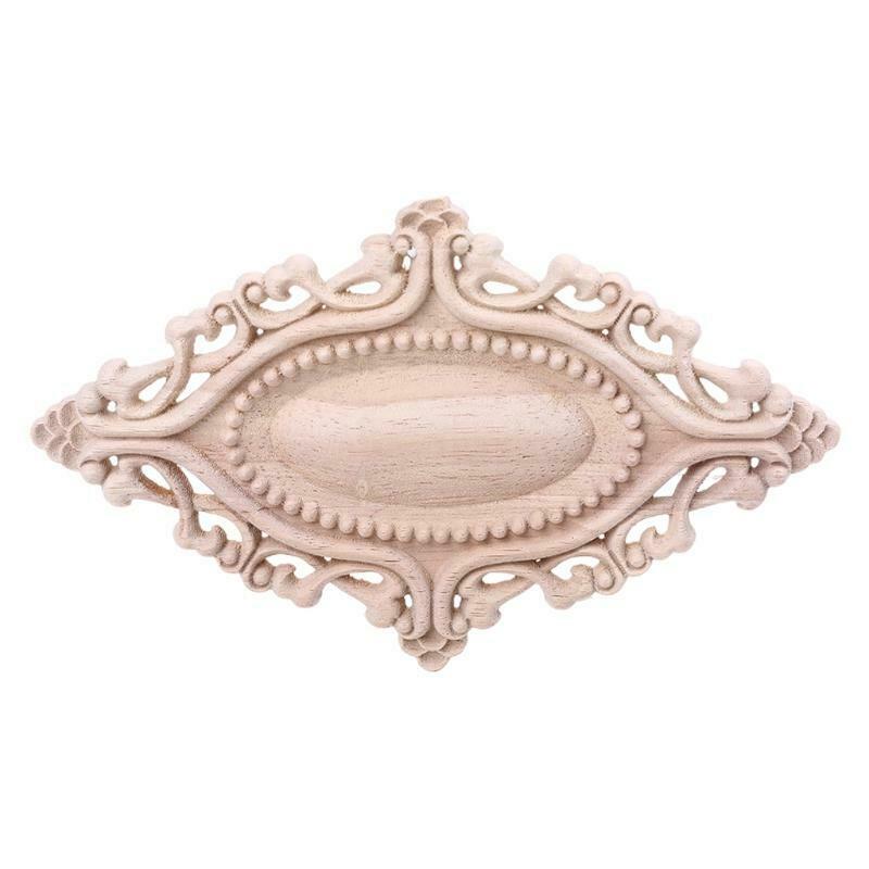 4pcs Wood Carved Onlay Applique Oval Carving Flower Unpainted Frame Furniture