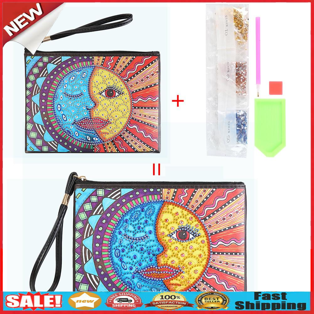 DIY Sun Moon Face Special Shaped Diamond Painting Wristlet Wallet Clutch @