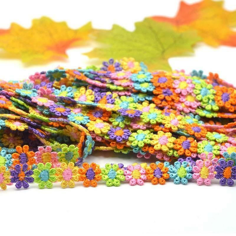 15 Yards1.5cm Rainbow Sun Flower Decorating Lace DIY Embroidered Trim Ribbon