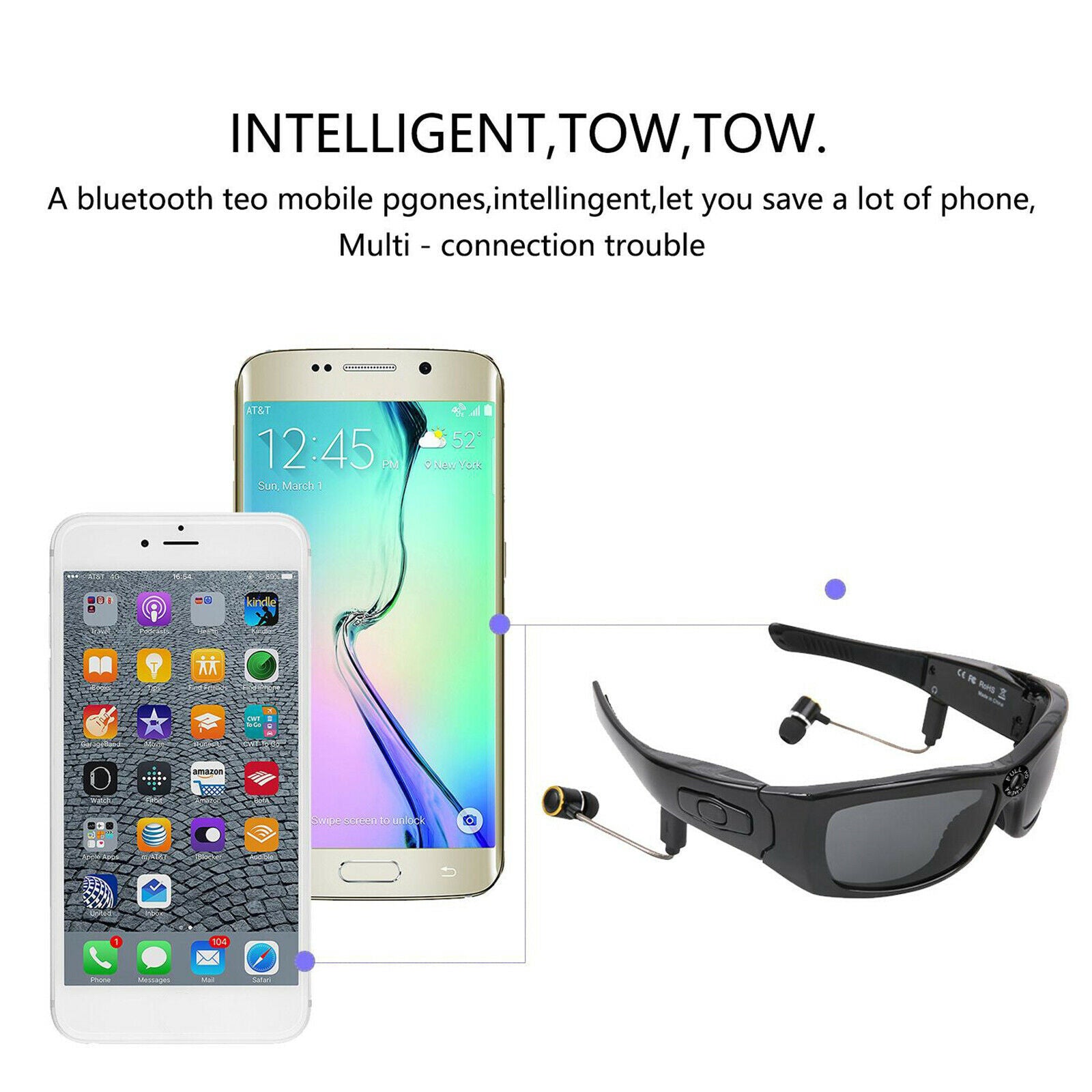 Wearable Bluetooth Sunglasses Headphone Camera Wireless Glasses Mini DV