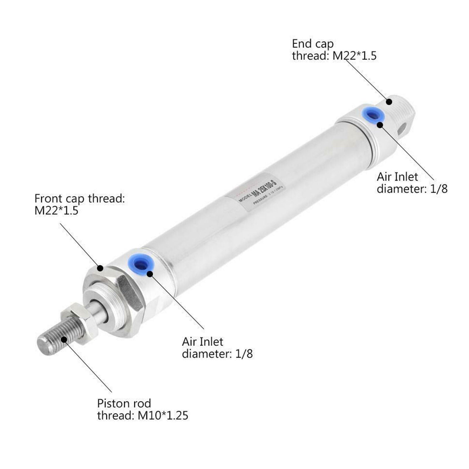 Mini Air Cylinder Stainless Steel Mini Pneumatic Cylinder 25mm Bore 100mm Stroke