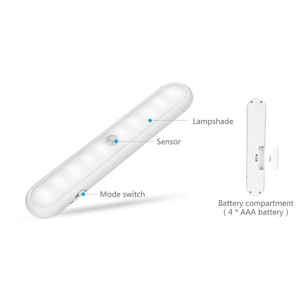 10LED PIR Motion Sensor Night Light Closet Under Cabinet Corridor Lights @