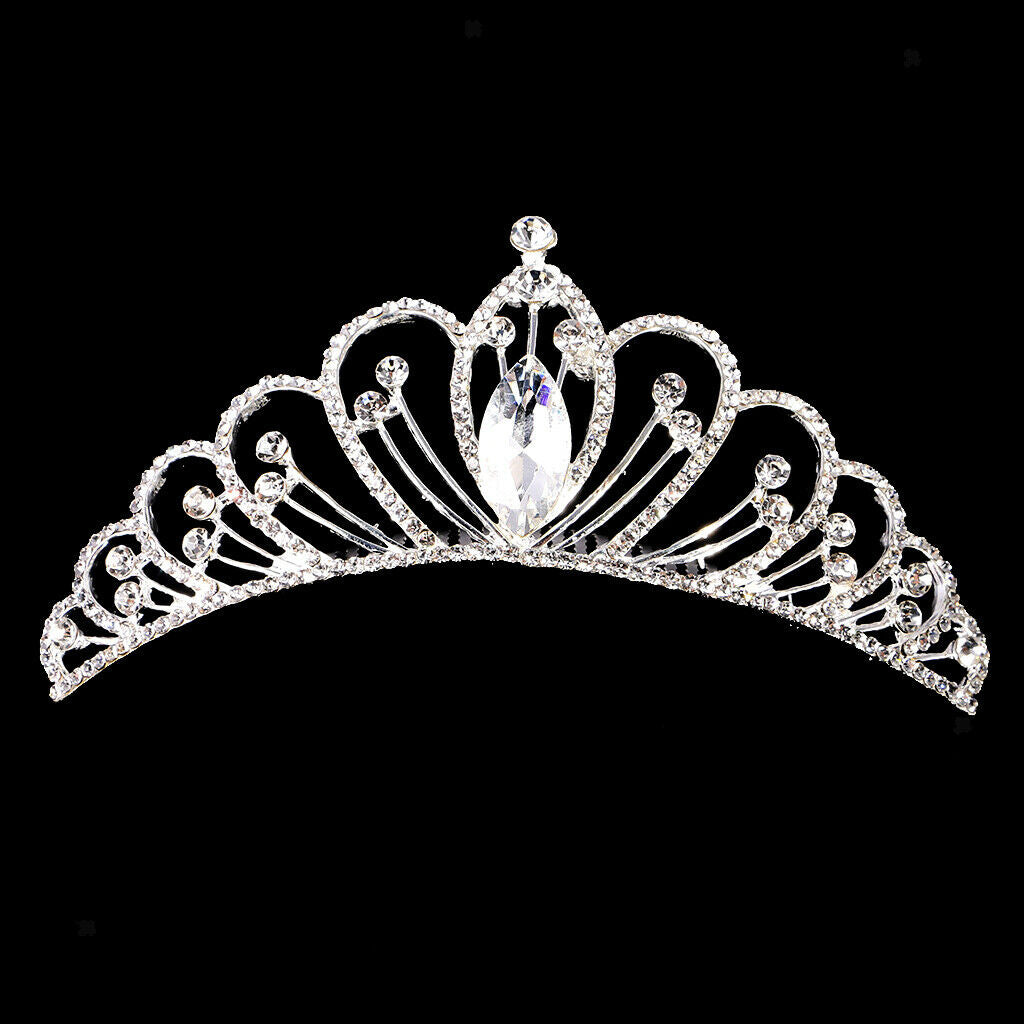 Wedding Bridal Princess Crystal Rhinestone Love Heart Crown Tiara Hair Comb