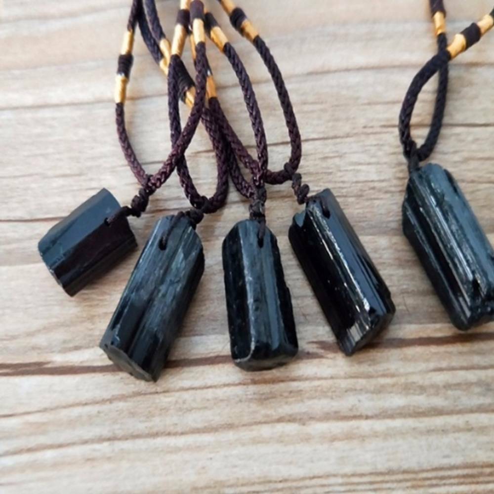 Hot Natural Black Tourmaline Stone Pendant Chakra Necklace Crystal Gem Specimen
