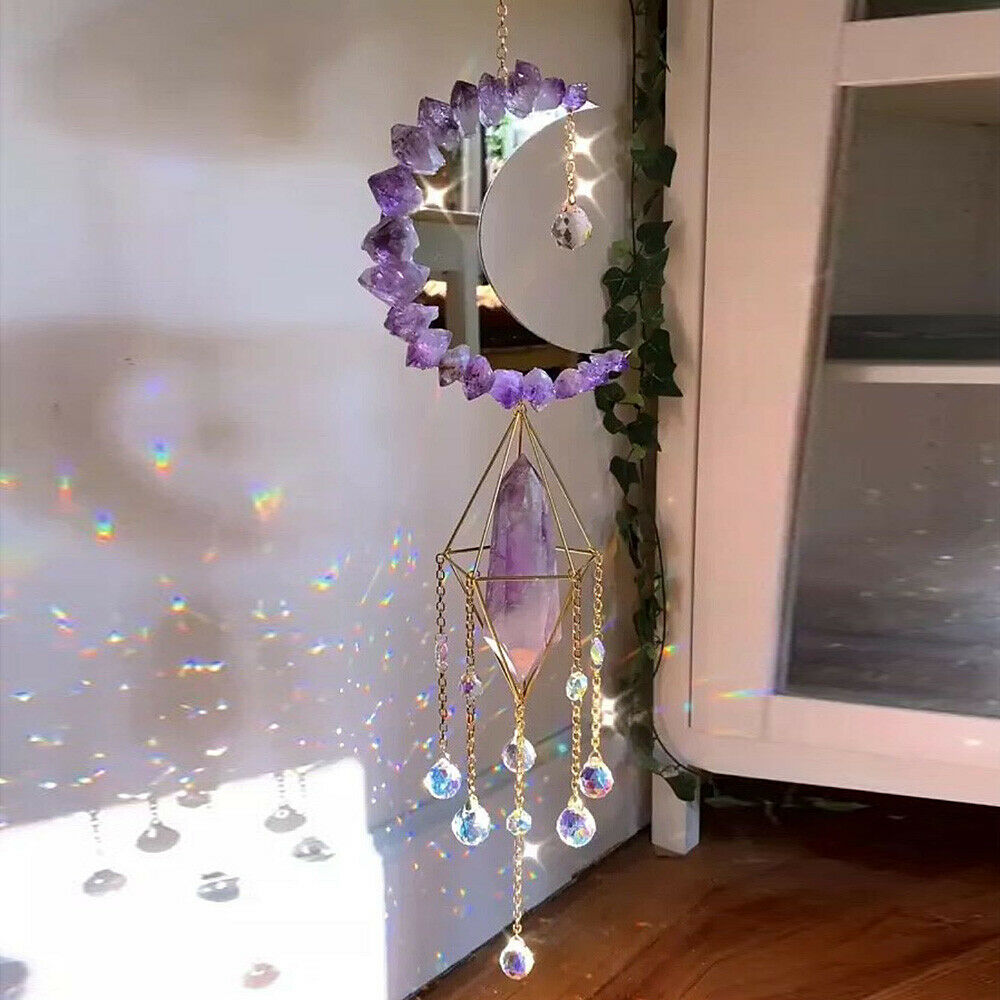 Crystal Sun Catcher Prism Moon Pendant Mobile Window Hanging Wind Chimes Decor
