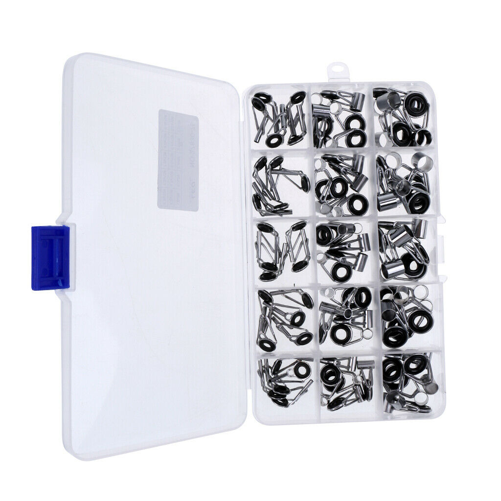 75pcs Fishing Rod Guides Tip Rings Set Rod Repair Kit DIY Eye Rings with Box
