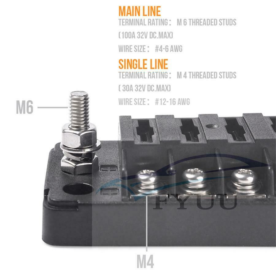 12Way DC12V-32V Circuit Blade Block Holder w/ Screw Nut Terminal Fuse Box Holder