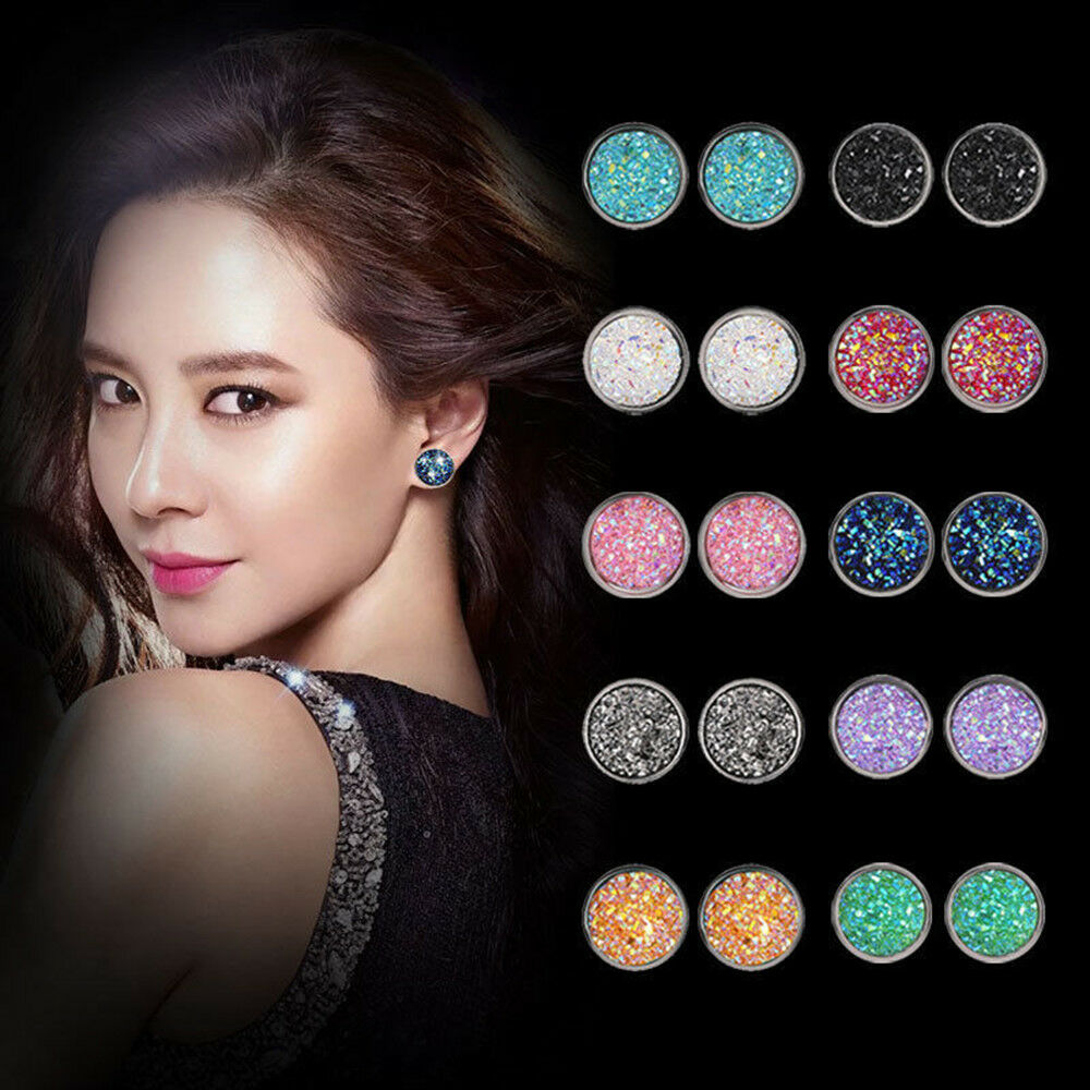 6 Pairs Stainless Steel Shiny Austrian Crystal Round Studs Earrings Chic Jewelry