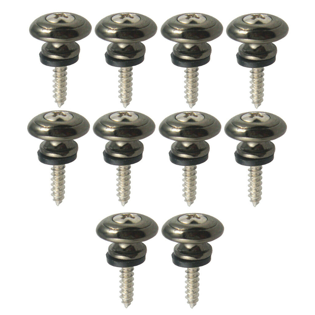 10x Strap Lock Buttons for Acoustic Electric Bass Guitar Ukulele Parts Black