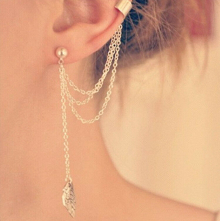 1pc Women's Stylish Tassel Leaf Embellished Ear