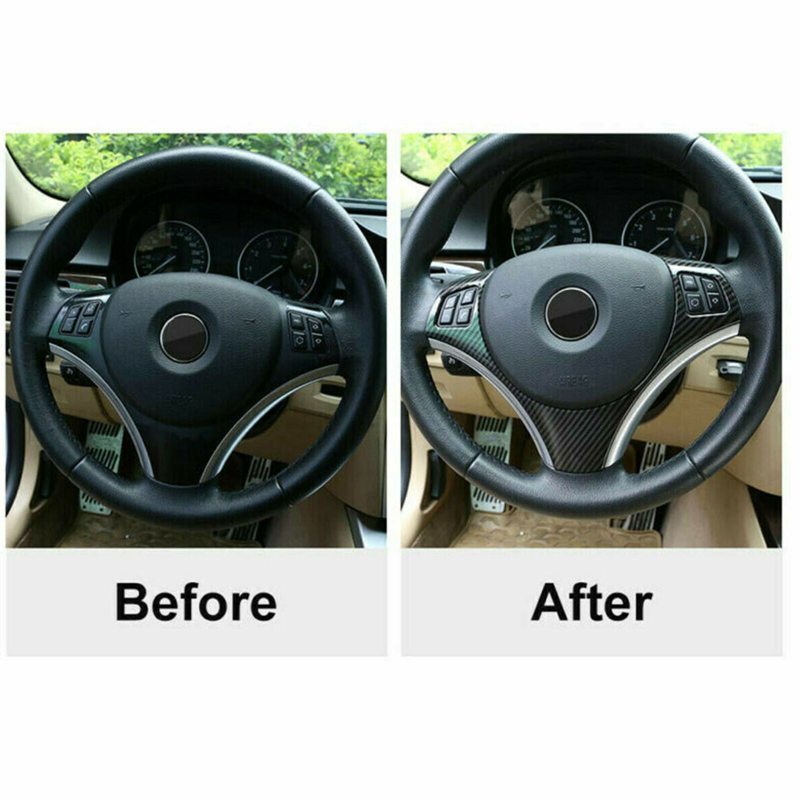 Steering Wheel Cover Decor Trim For BMW 3Series E90 325i 335i 05-12 Carbon Look