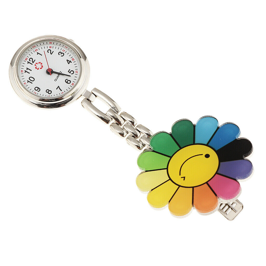 Flower shape Face Nurse Doctor Pocket Clip On Watch Brooch Fob Quartz Watch