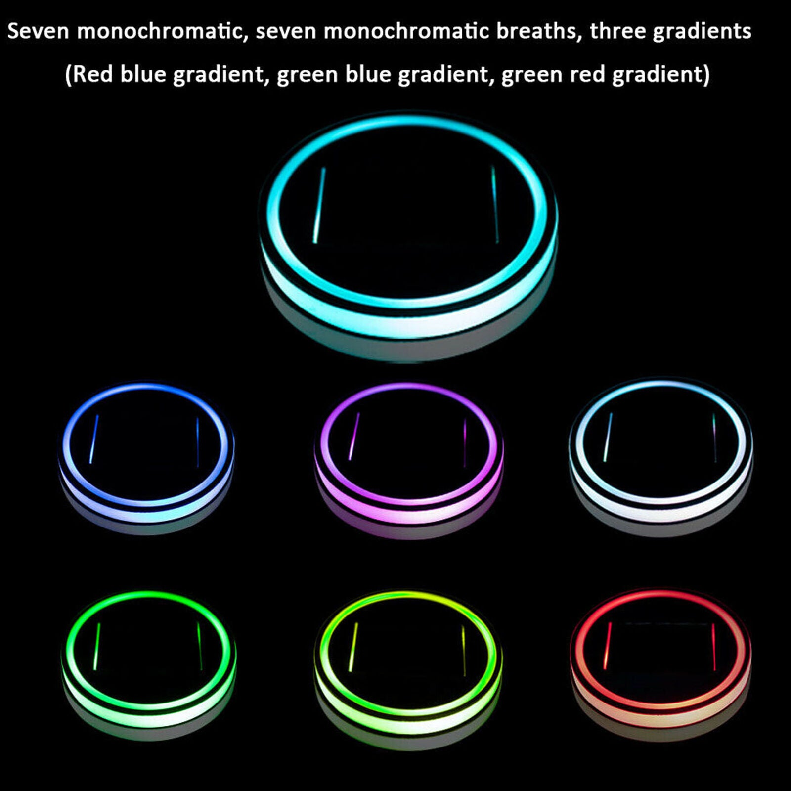 LED Car Solar Cup Holder Light Bottom Pad Mat Cover Trim Drink Coaster Lamps 1PC