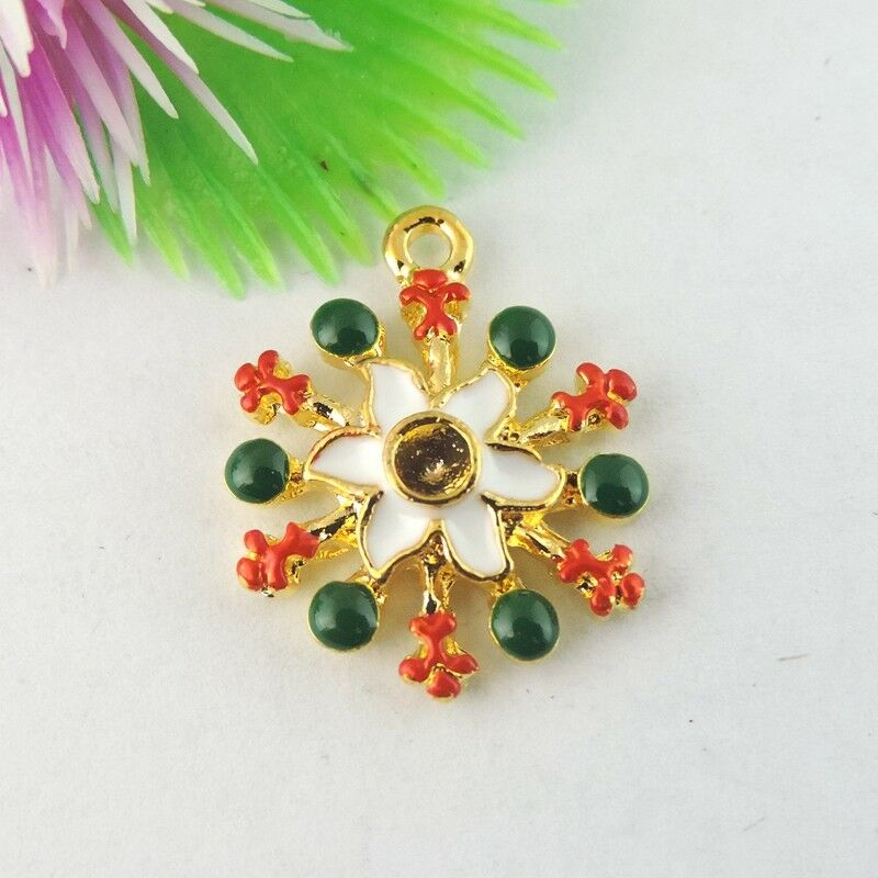 12 pcs Colorful Oil Drip Snowflake Pendant Charm Xmas Jewelry Findings 25x15x5mm