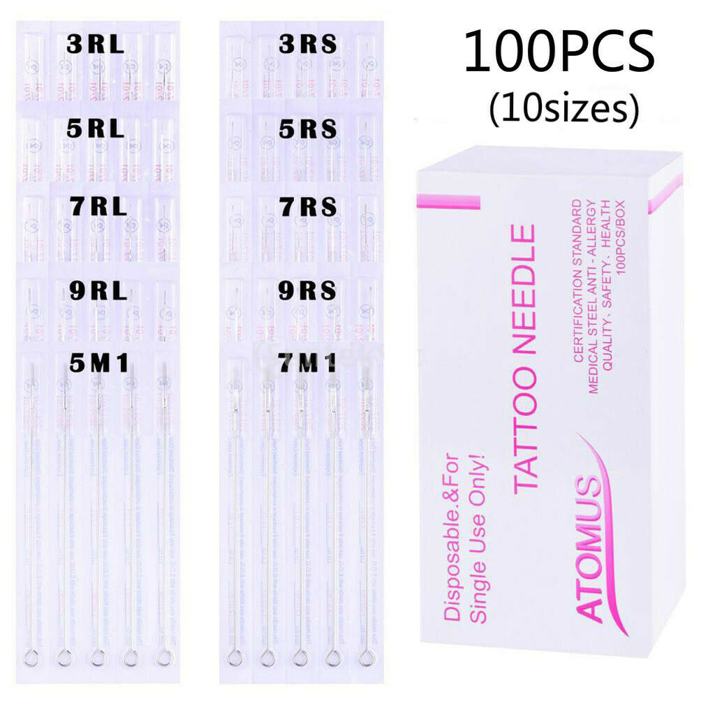 100pc Disposable Sterile Tattoo Needles Mix Size 3/5/7/9RL, 3/5/7/9RS, 5/7M1