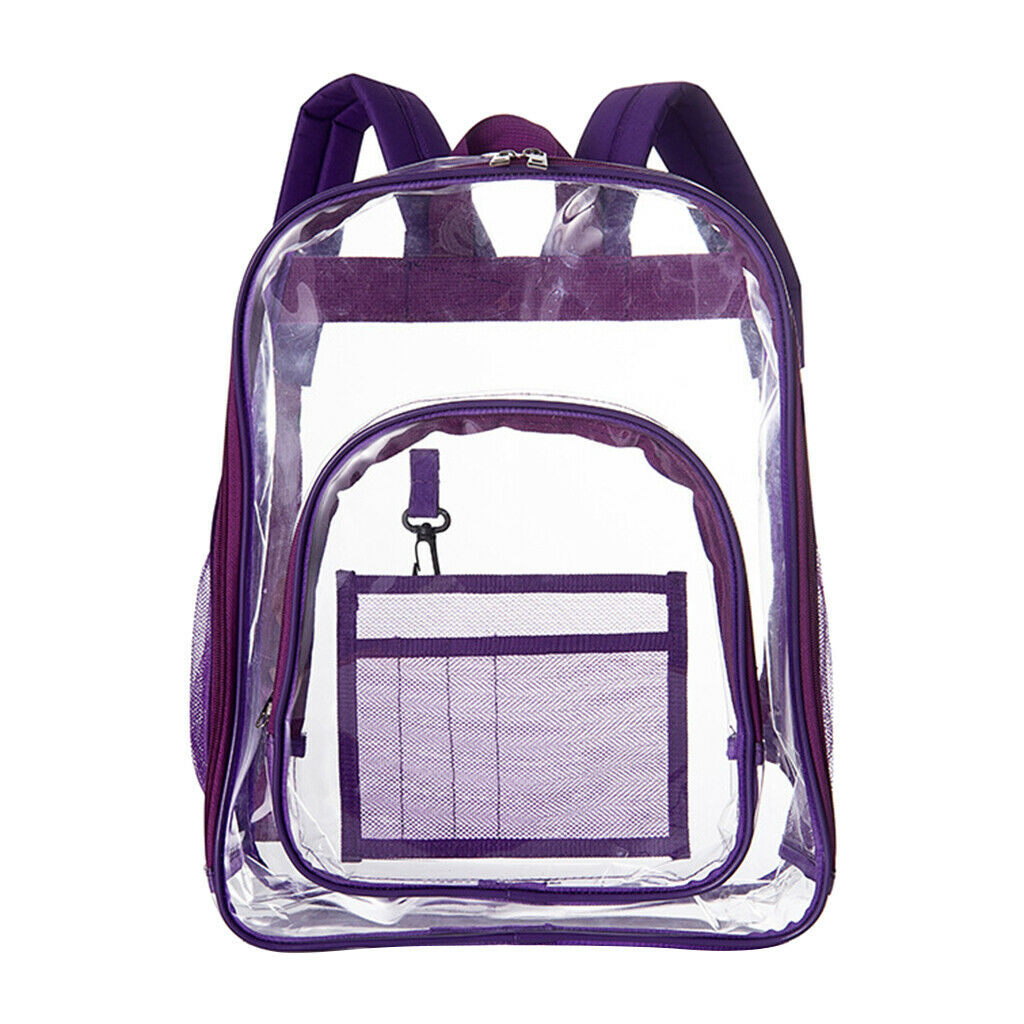 1Pcs Clear Backpack Transparent Bookbag Travel Front Accessory Pocket Purple