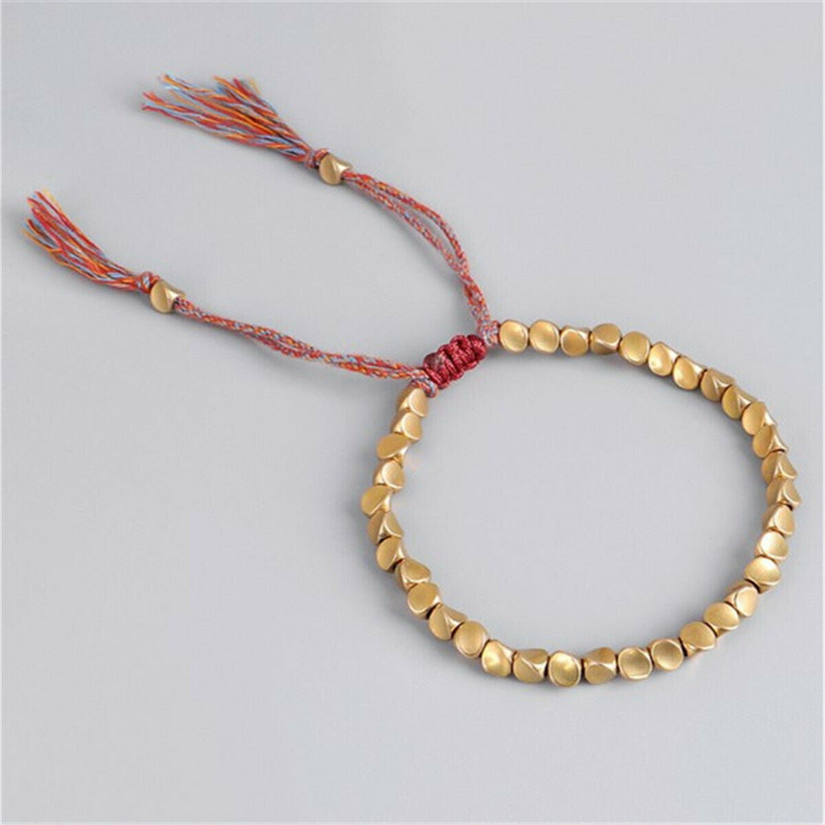 Tibetan Buddhist Unisex Beads Lucky Rope Handmade Cotton Copper Bracelet Bangle