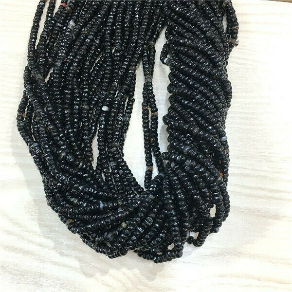1 Strand/160Pcs 4x2mm Black Agate Faceted Rondelle Abacus Spacer Beads DIY HH505