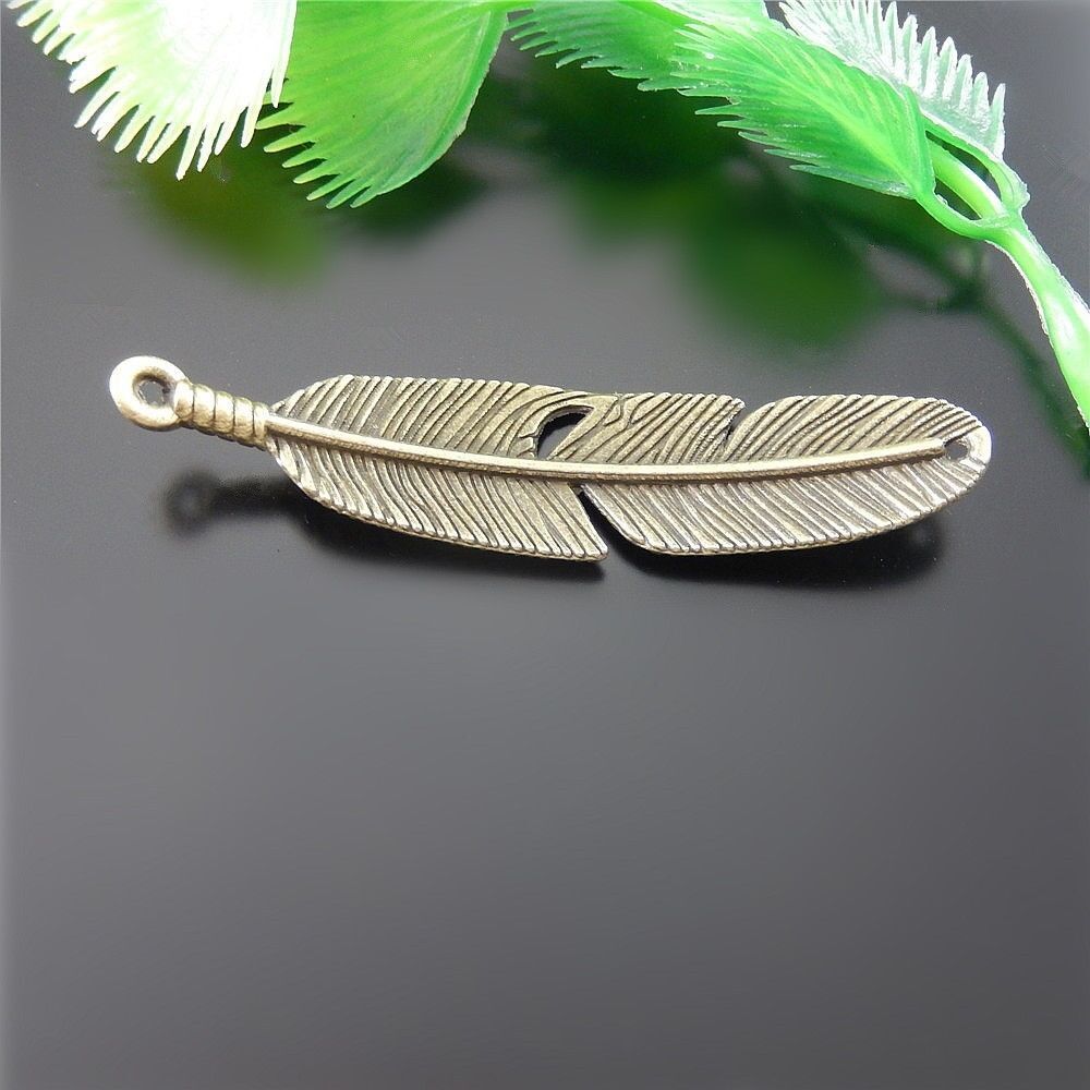 10 pcs Antiqued Bronze Feather Connector Alloy Pendant Jewelry Art Craft 57*13mm
