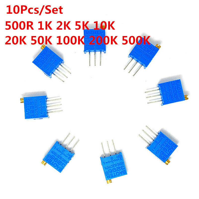 10pcs/Set 3296W Trimmer Potentiometer 1K 2K 5K 10K 20K 50K 100K 500K 200K 500R