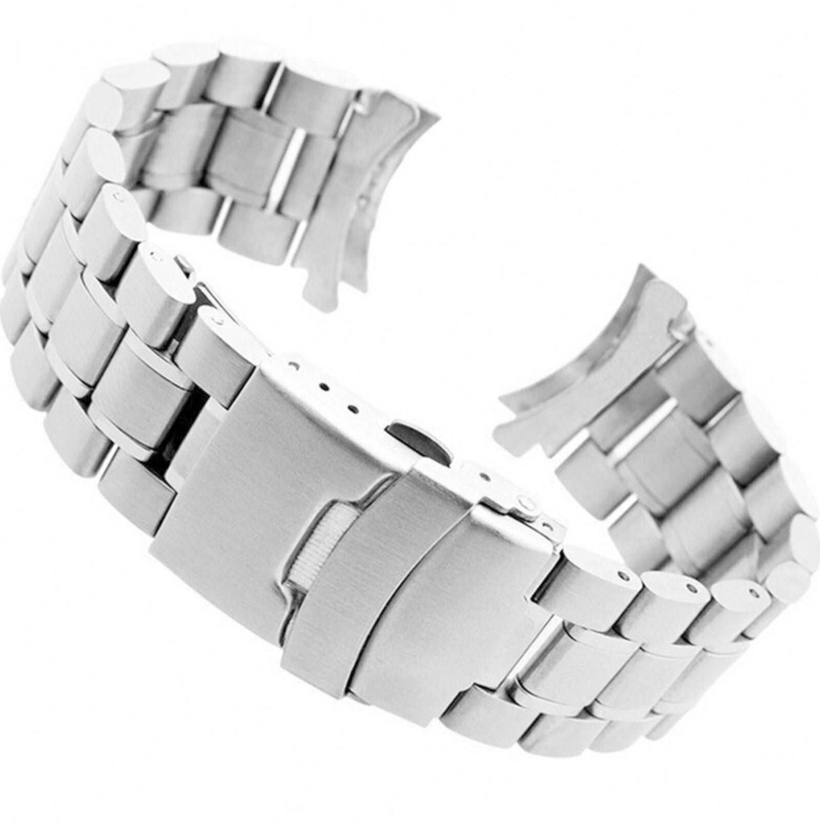 Curved Stainless Steel Watch Band Strap Clasp Solid Links Replacement 22mm
