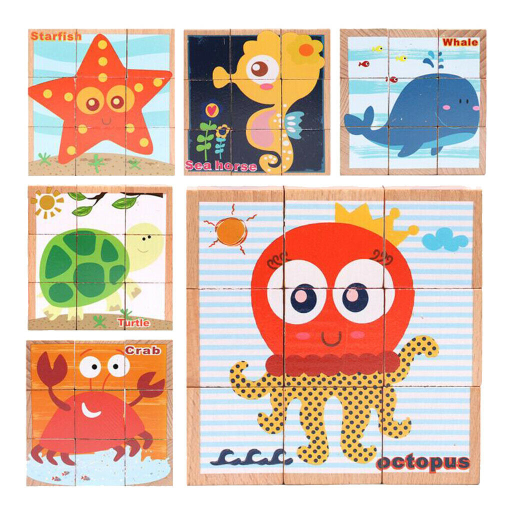 Wooden Marine life Building Blocks Preschool   Block Jigsaw Travel Puzzle