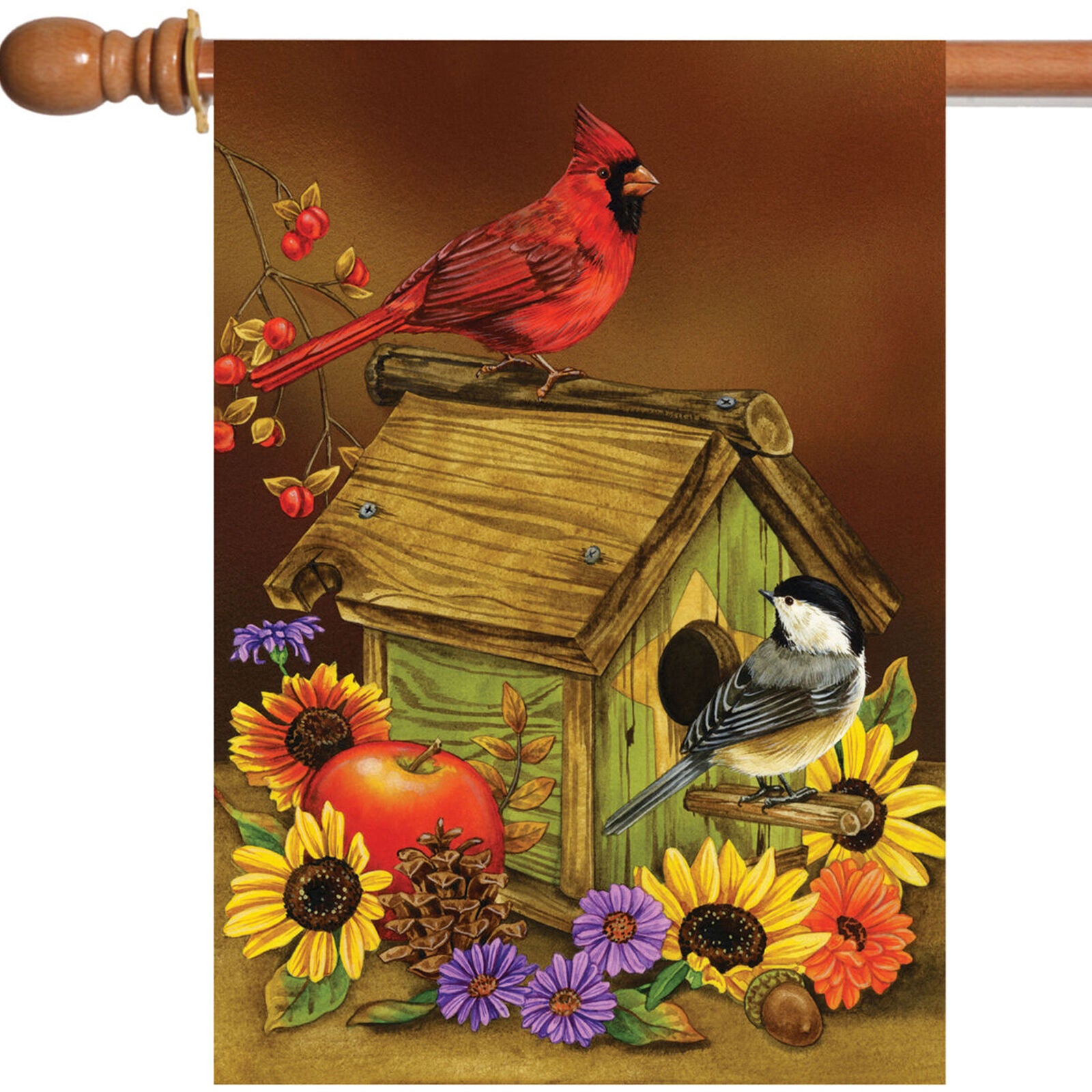 Toland Autumn Melody 28 x 40 Cute Fall Flower Cardinal Bird House Flag